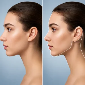 Before and after chin and jawline augmentation treatment