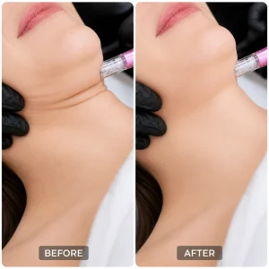 Close-up of a defined chin and neck profile